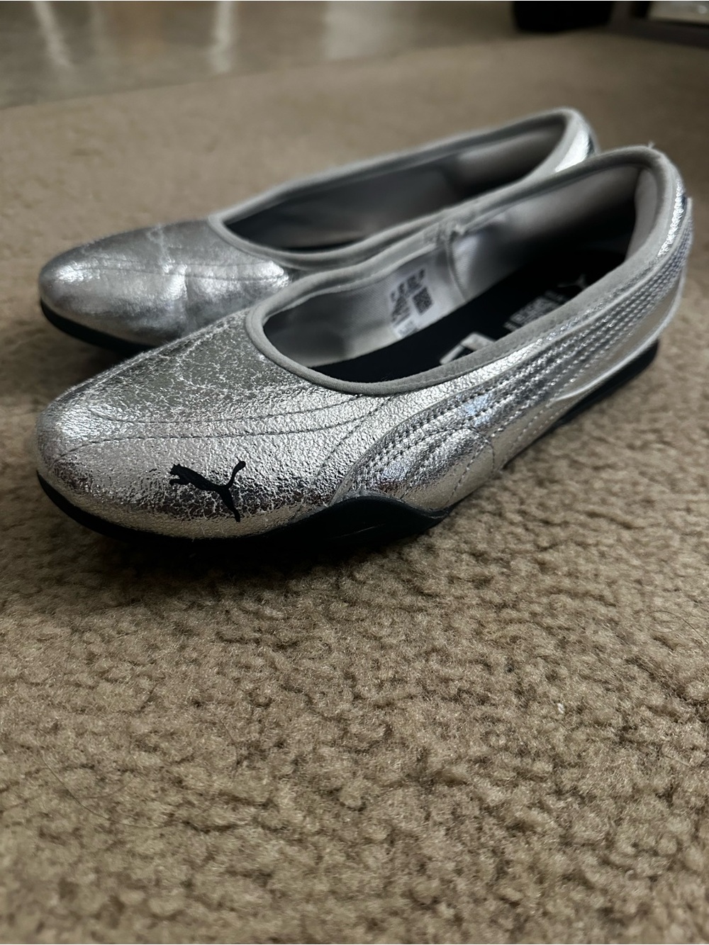 Puma Silver Metallic Ballet Flats W8.5